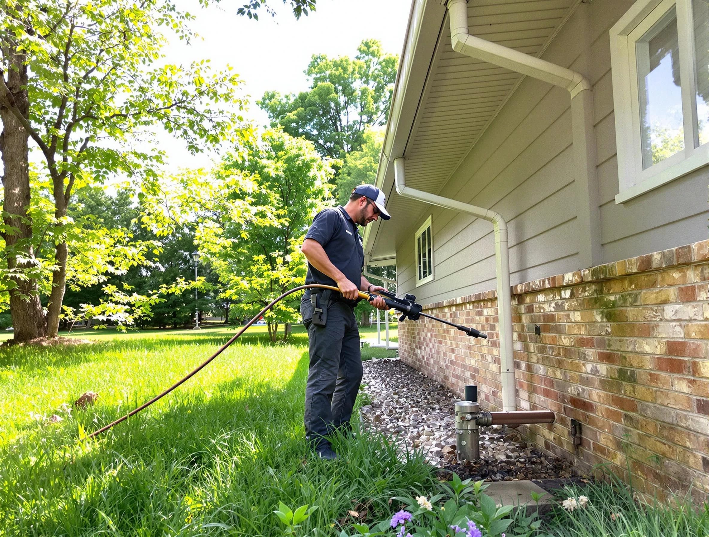 Green Roofing Company removing debris from a downspout in Green, OH