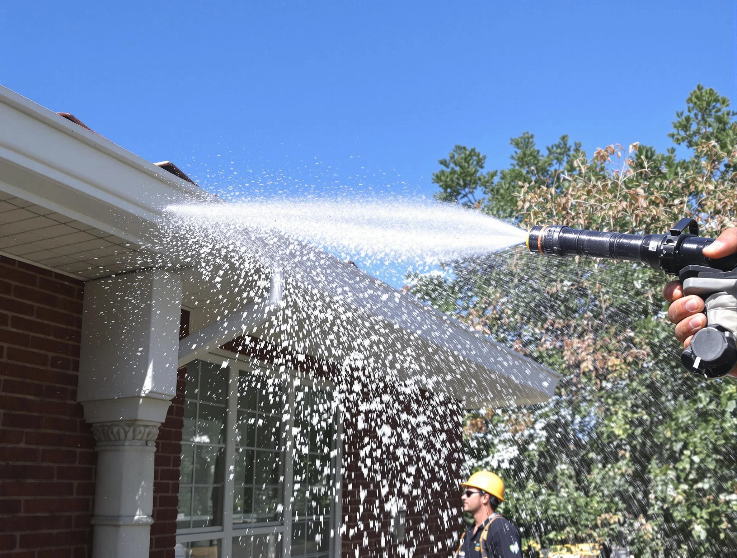 Cleared downspout by Green Roofing Company ensuring unrestricted flow in Green, OH