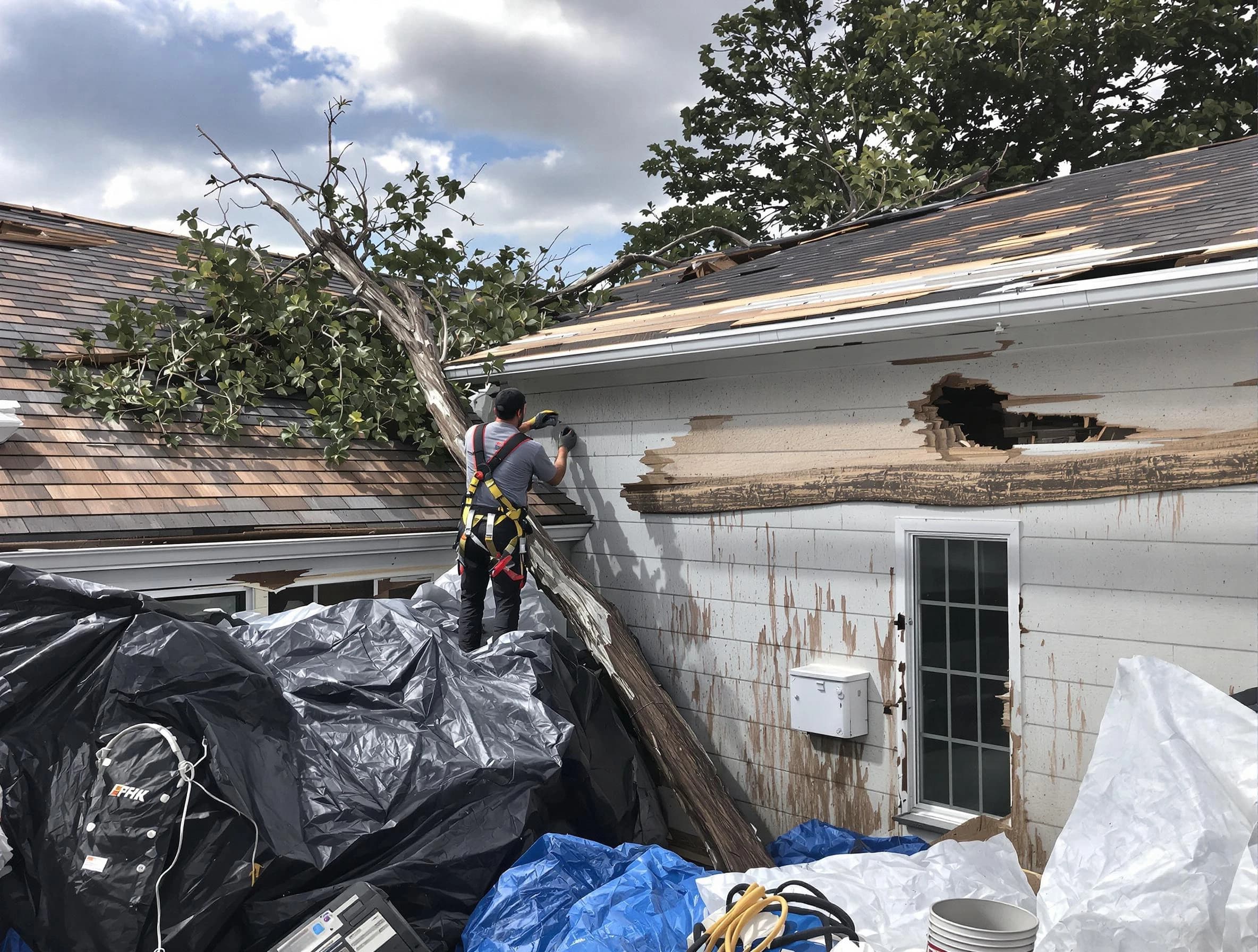 Green Roofing Company technicians handling urgent roof damage in Green, OH