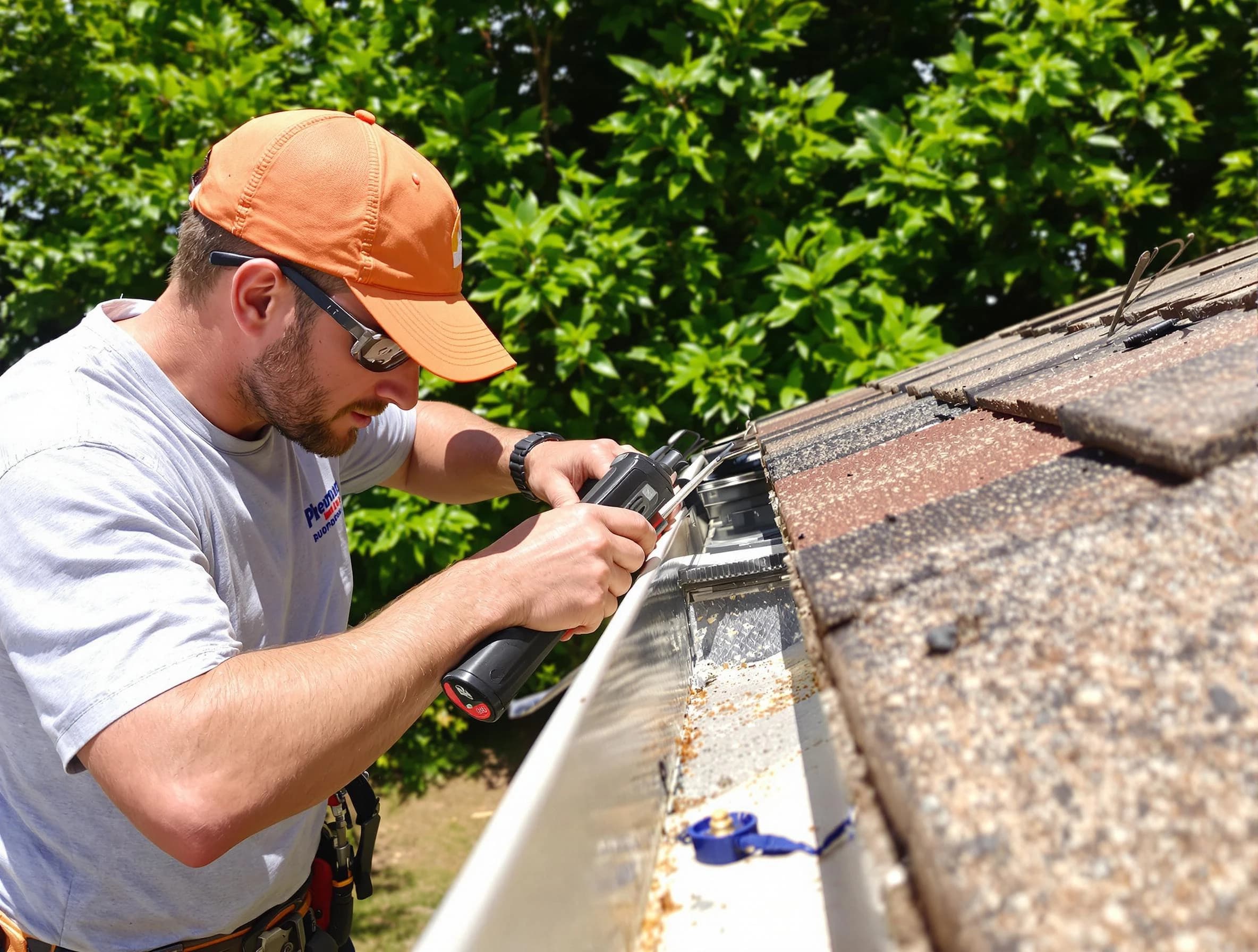 Green Roofing Company specialists conducting a gutter repair in Green, OH