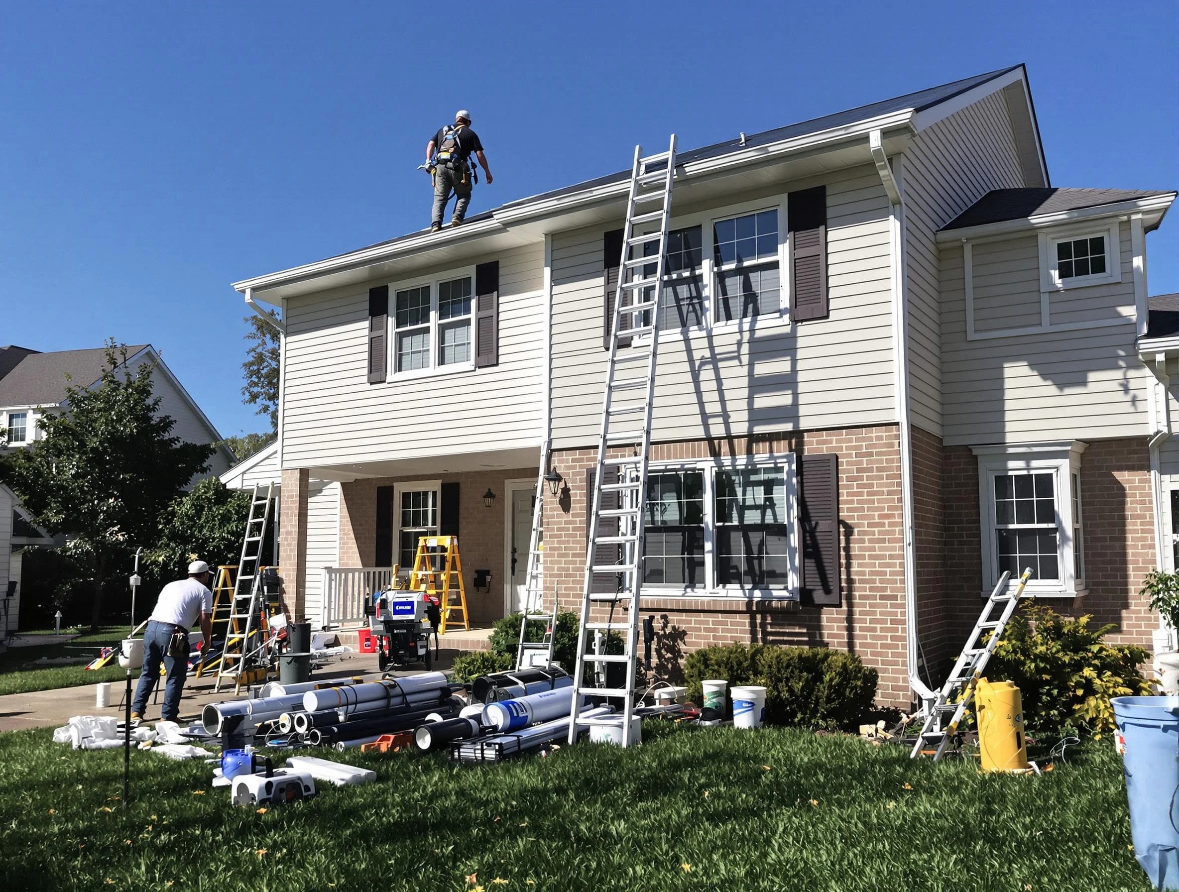 Green Roofing Company completing a gutter replacement in Green, OH