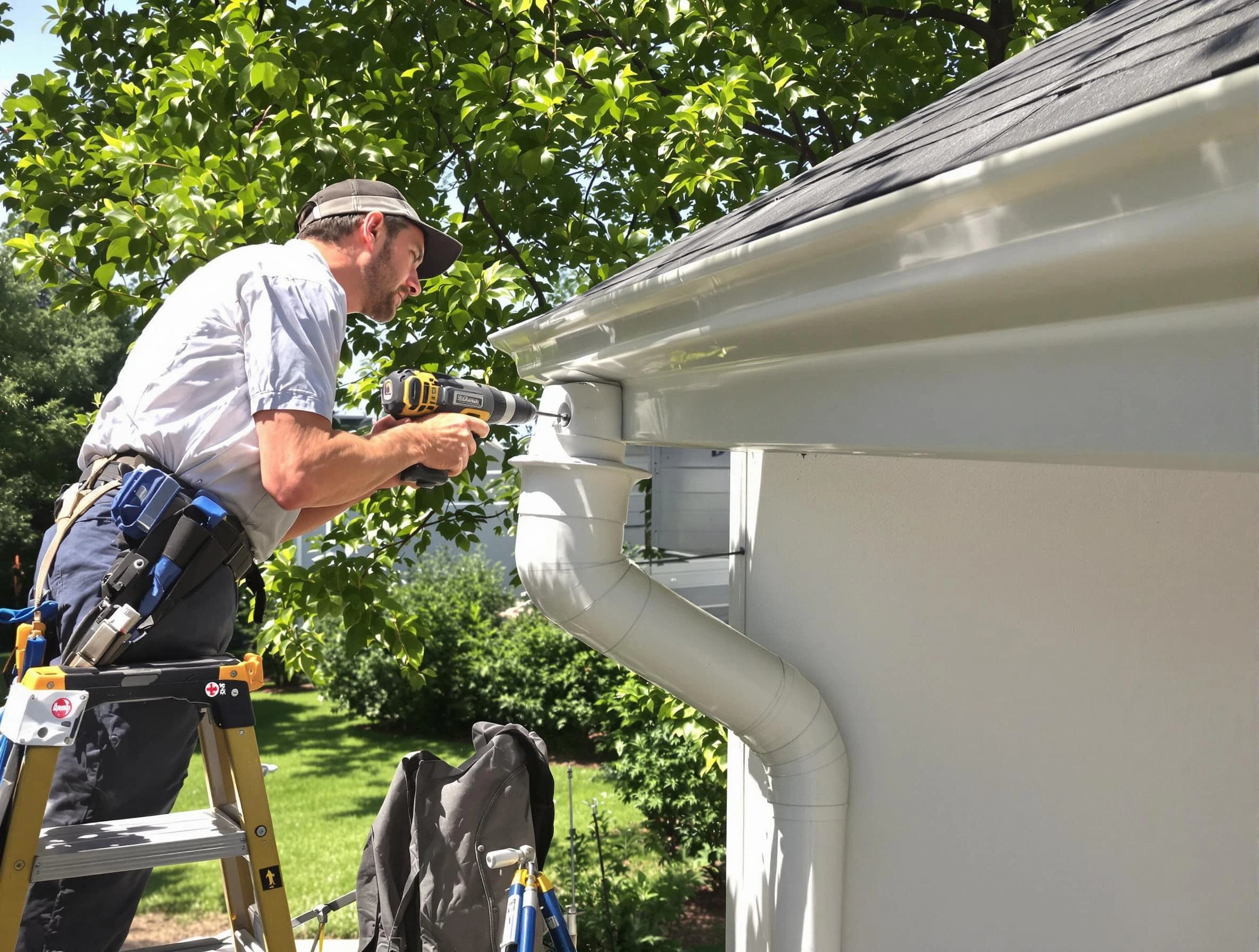 Properly installed rain gutters by Green Roofing Company in Green, OH