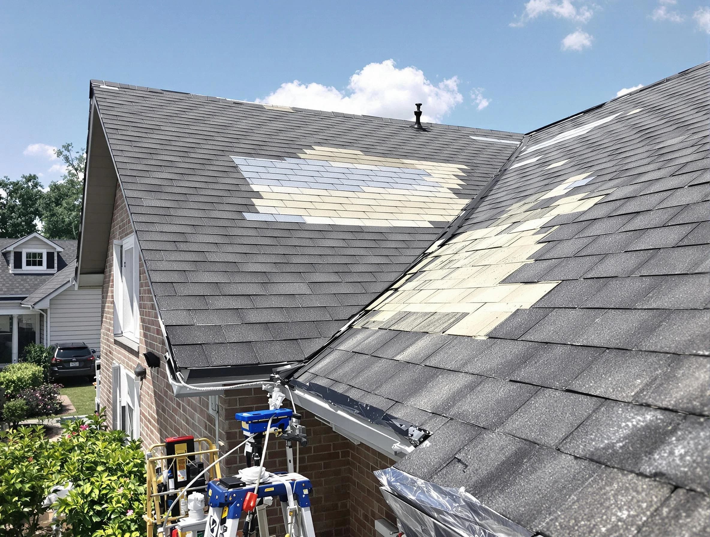 Close-up of roof repairs by Green Roofing Company in Green, OH