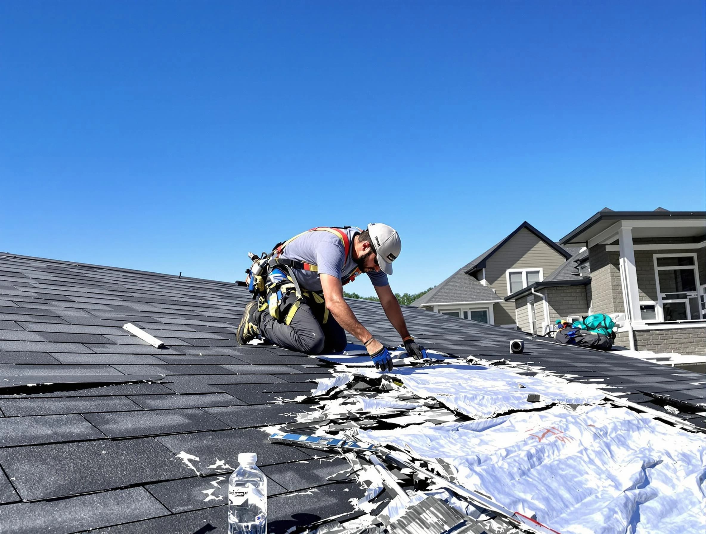 Green Roofing Company repairing a roof section in Green, OH