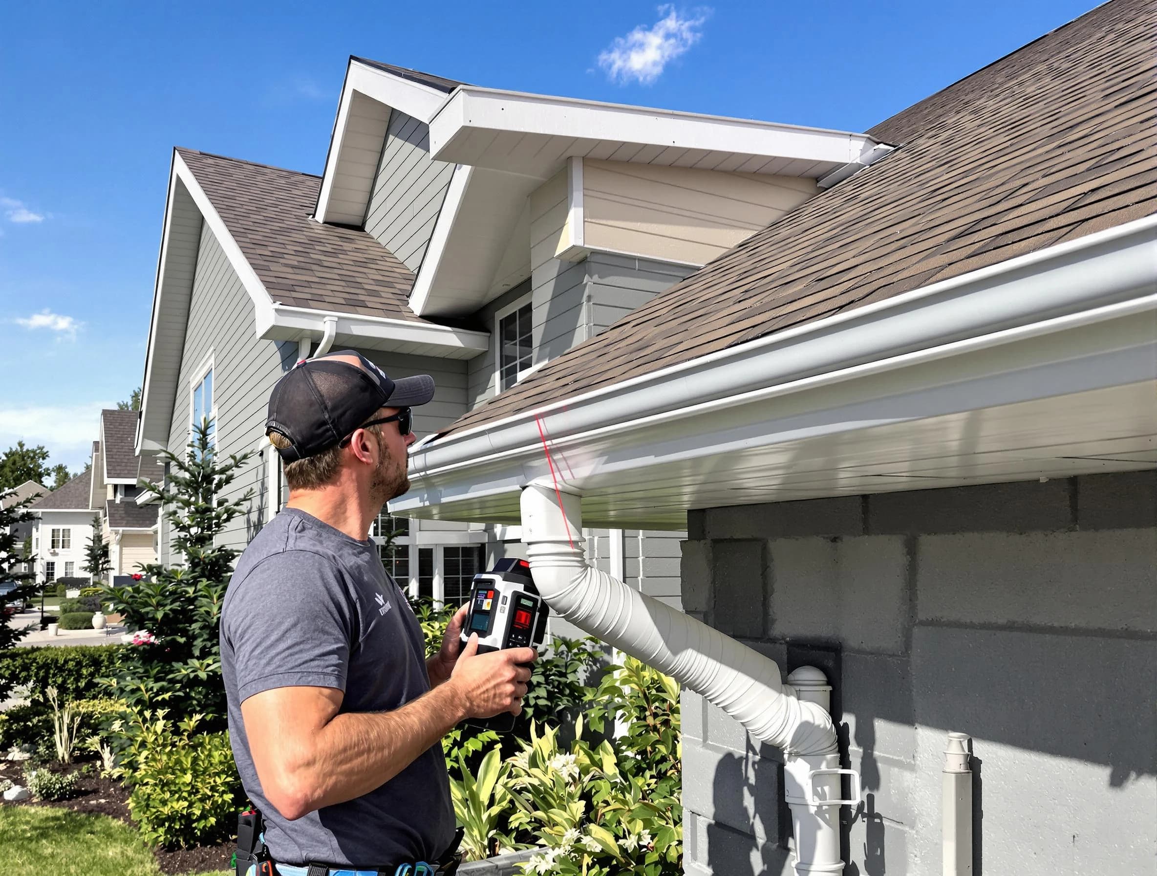 Green Roofing Company installing seamless gutters in Green, OH