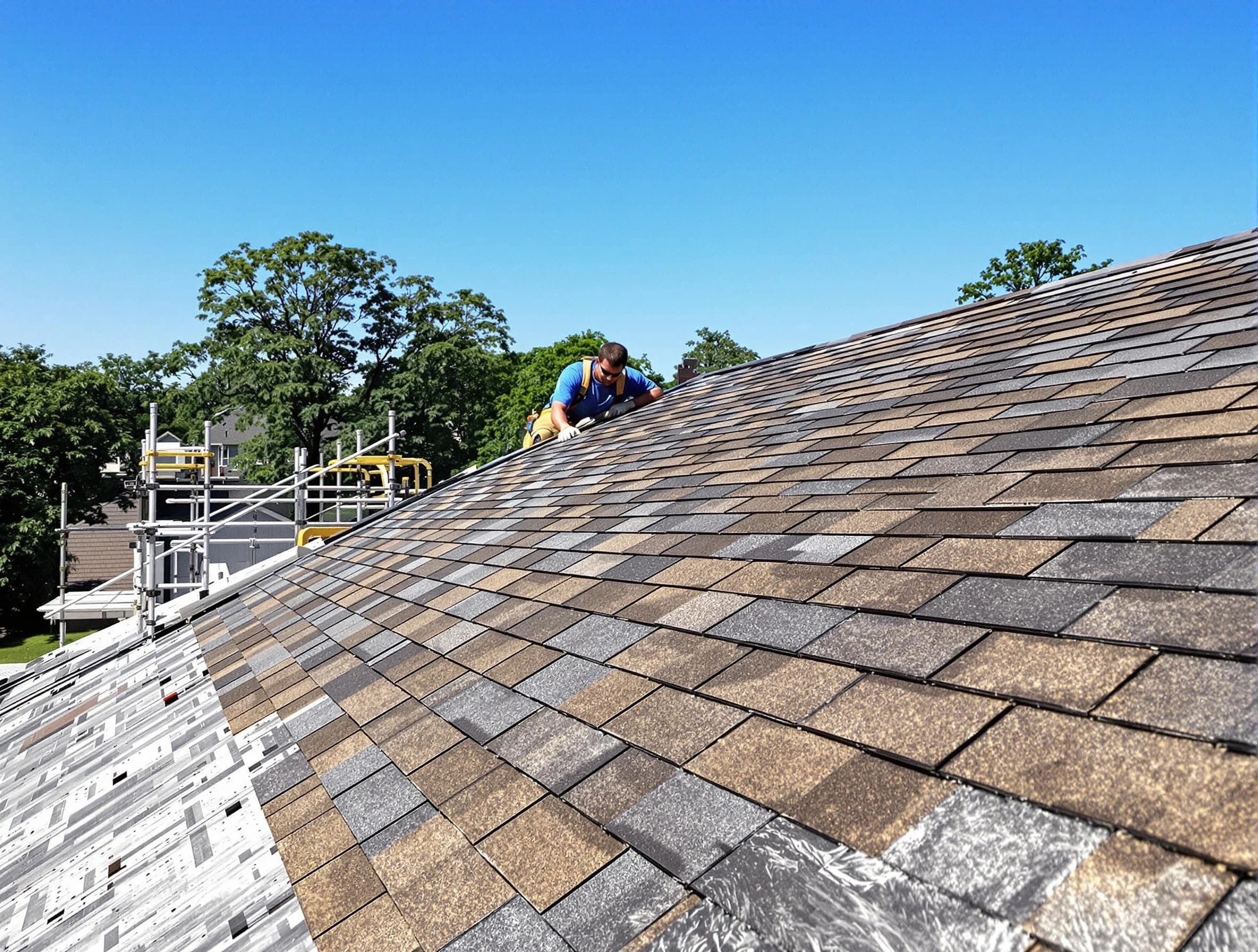 Close-up of new shingles installed by Green Roofing Company in Green, OH